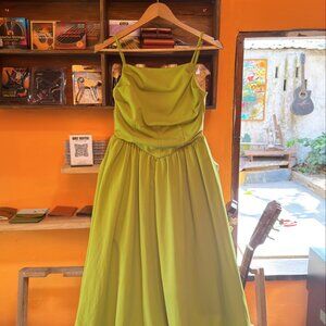 Chartreuse Green Midi Dress Adjustable Straps